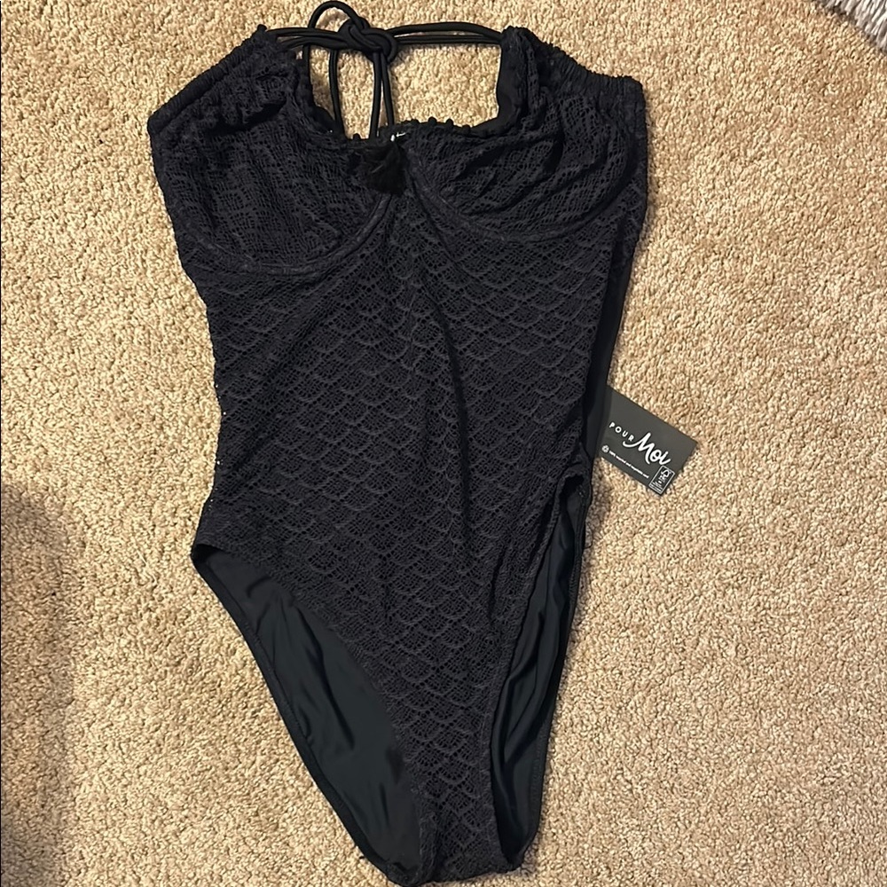 Classic Black One Piece Swimsuit with Scoop Neckline